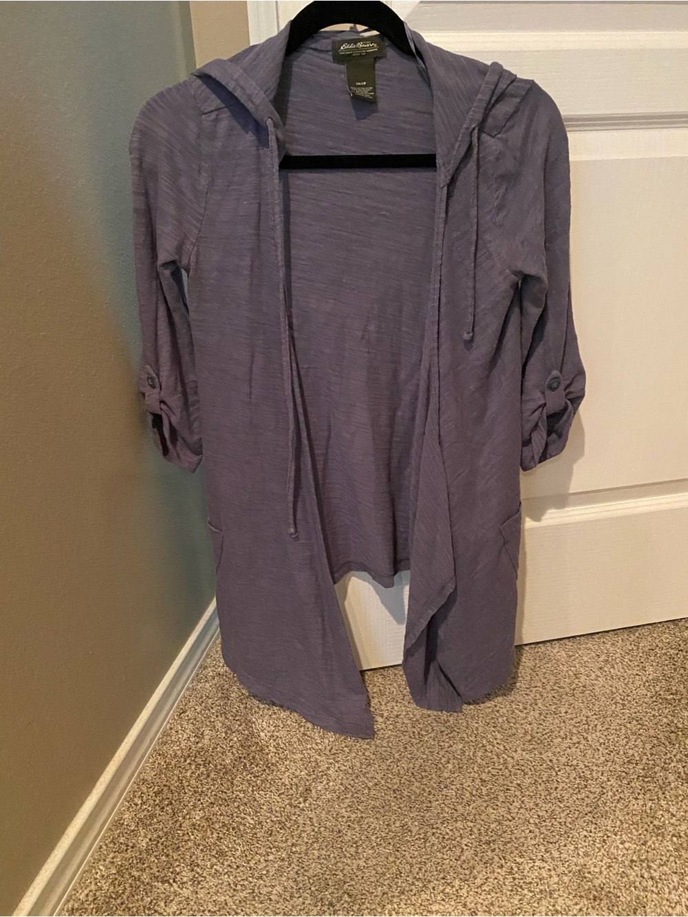 Eddie Bauer light weight Blue Open Front Hooded Cardigan XS